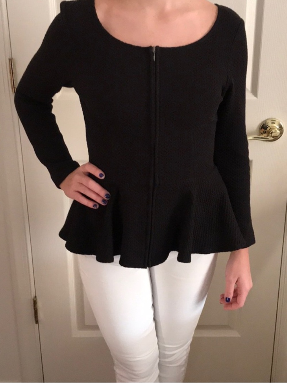 Ganni Textured Zip-Front Peplum Top | Extra Small